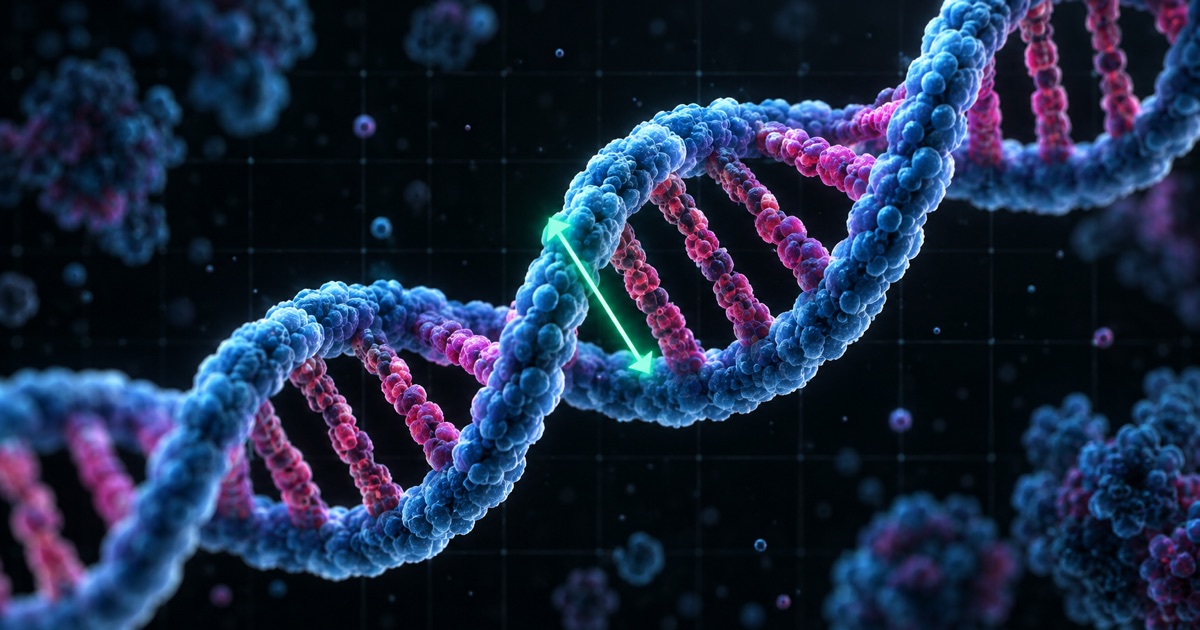 나노미터 폭을 형광 녹색 표시로 나타낸 DNA 이중나선